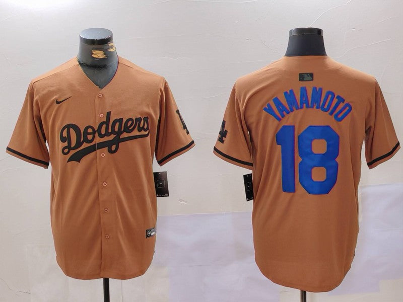 Men's Los Angeles Dodgers Yoshinobu Yamamoto #18 Brown Game Player Jersey1