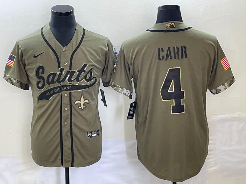 Men's New Orleans Saints Derek Carr #4 Olive 2022 Salute To Service Retired Player Limited Jersey1 Joint Edition