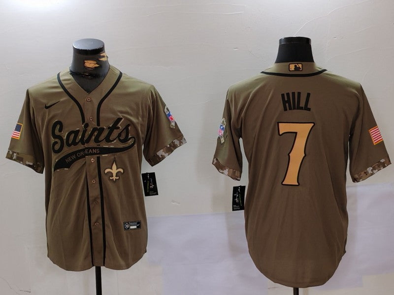 Men's New Orleans Saints Taysom Hill #7 Olive 2022 Salute To Service Jersey1