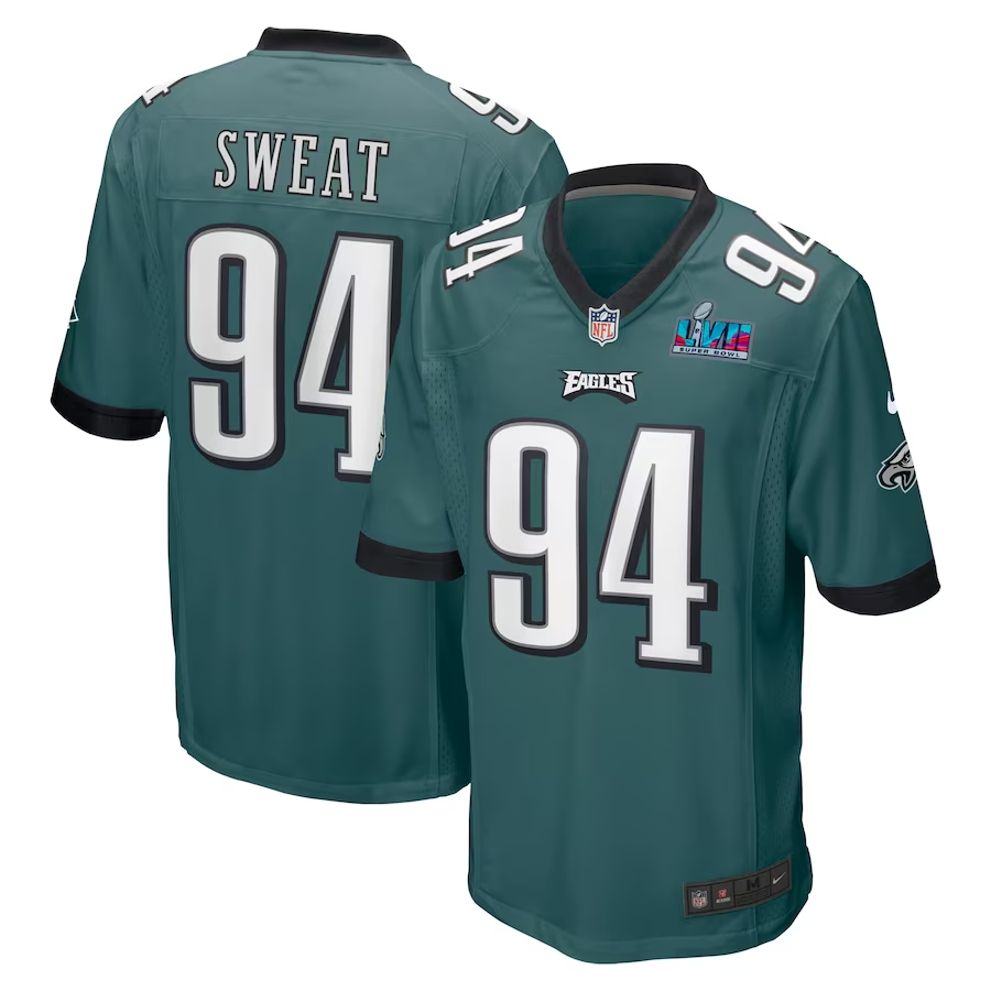 Men's Philadelphia Eagles Josh Sweat #94 Midnight Green Super Bowl LVII Patch Game Jersey1
