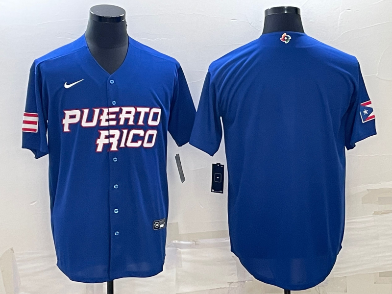 Men's 2023 World Baseball Classic Puerto Rico Blue Blank Jersey1