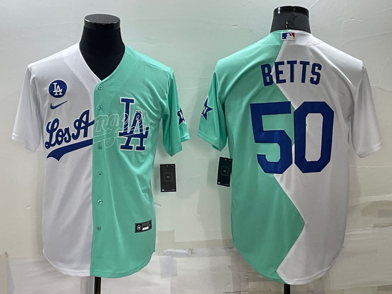 Men's Los Angeles Dodgers Mookie Betts #50 White/Green Replica Baseball Jersey1