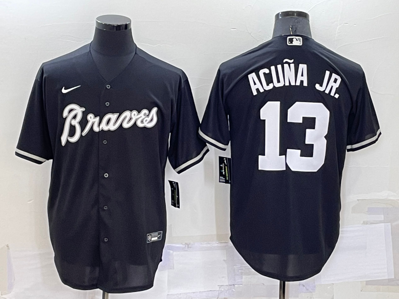 Men's Atlanta Braves Ronald Acuna Jr. #13 Black Replica Baseball Jersey1