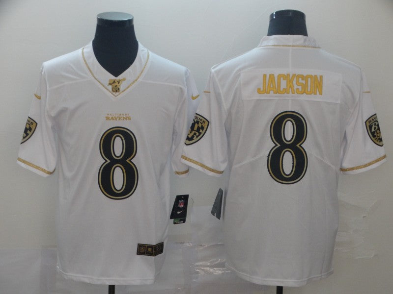 Men's Baltimore Ravens #8 Lamar Jackson White Game Jersey1