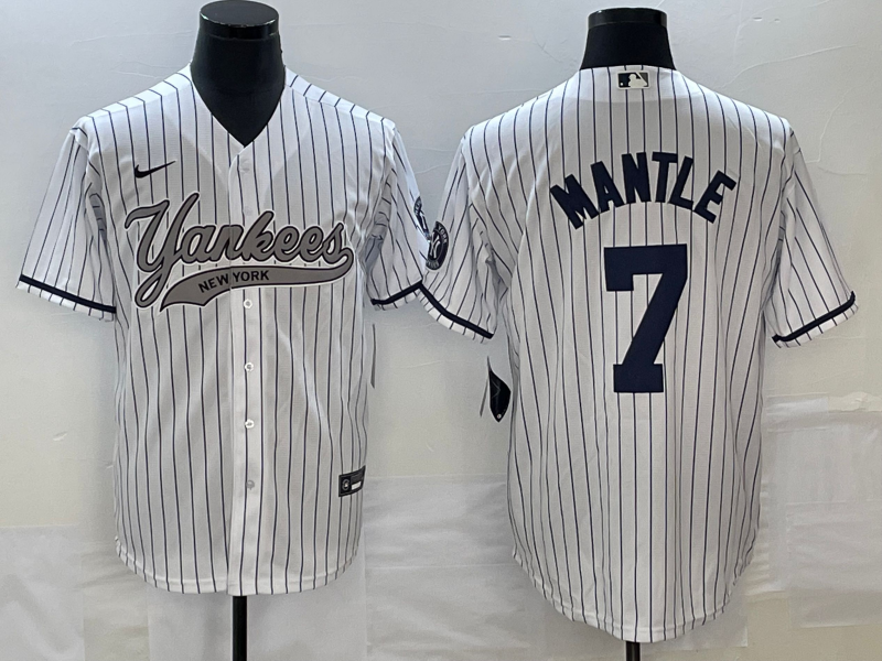 Men's New York Yankees Mickey Mantle #7 White Game Jersey1 Joint Edition