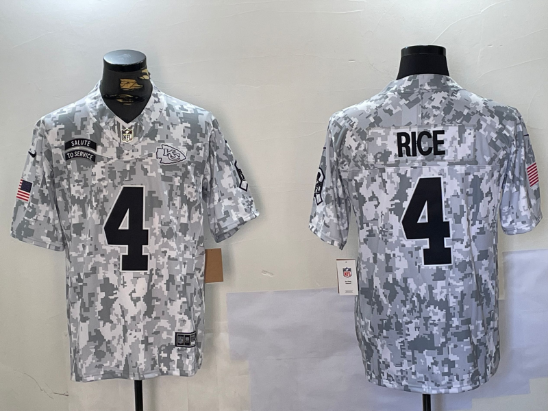 Men's Kansas City Chiefs Rashee Rice #4 Arctic Camo 2024 Salute to Service Limited Jersey1