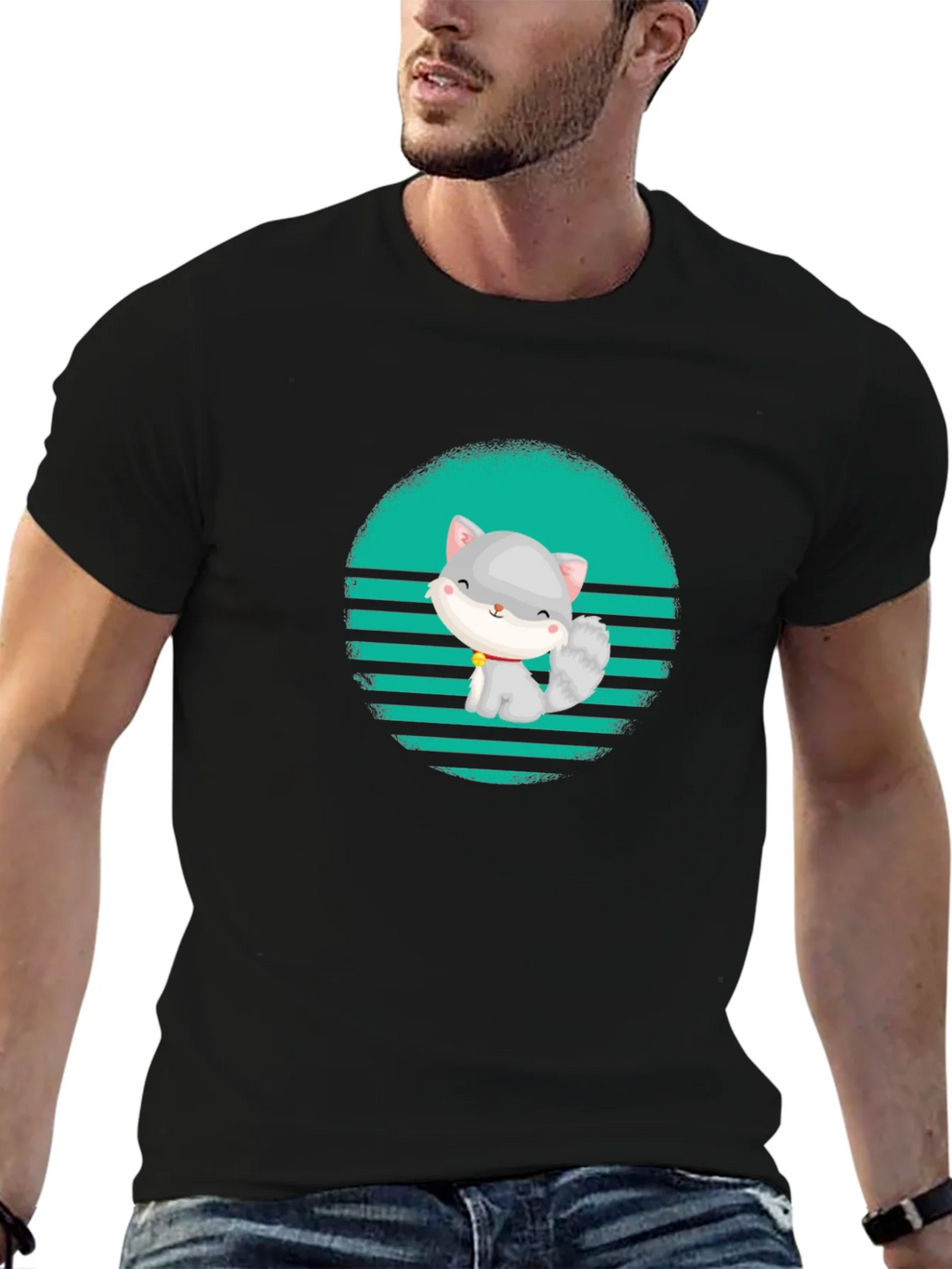 Cute Cat Graphic T-Shirt - Stylish Mens Tee