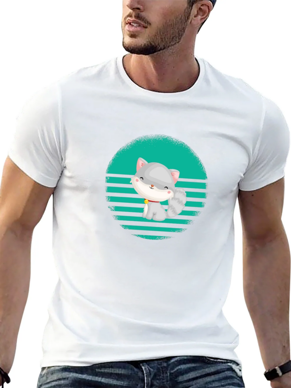 Cute Cat Graphic T-Shirt - Stylish Mens Tee