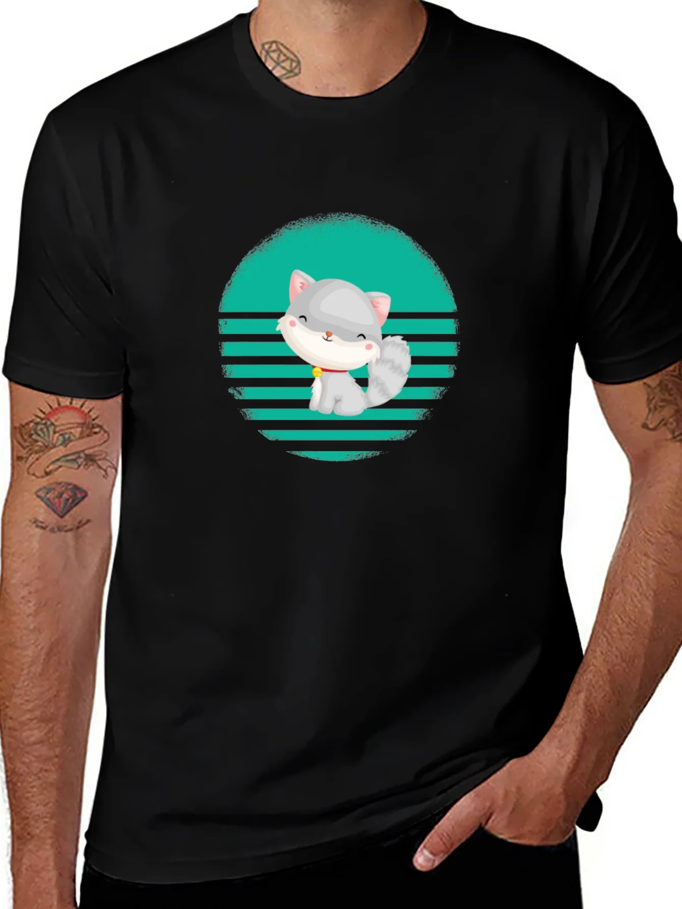 Cute Cat Graphic T-Shirt - Stylish Mens Tee