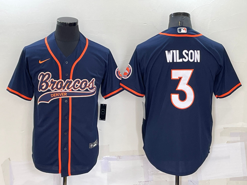 Men's Denver Broncos Russell Wilson #3 Navy Game Jersey1 Joint Edition