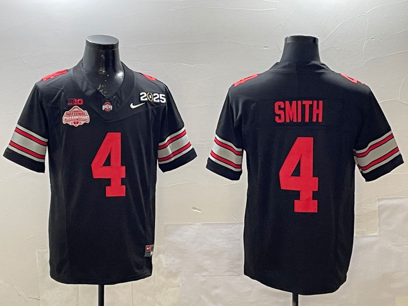 Men's Ohio State Buckeyes Jeremiah Smith #4 Black 2025 CFP Final National Champions Patch F.U.S.E. Jersey