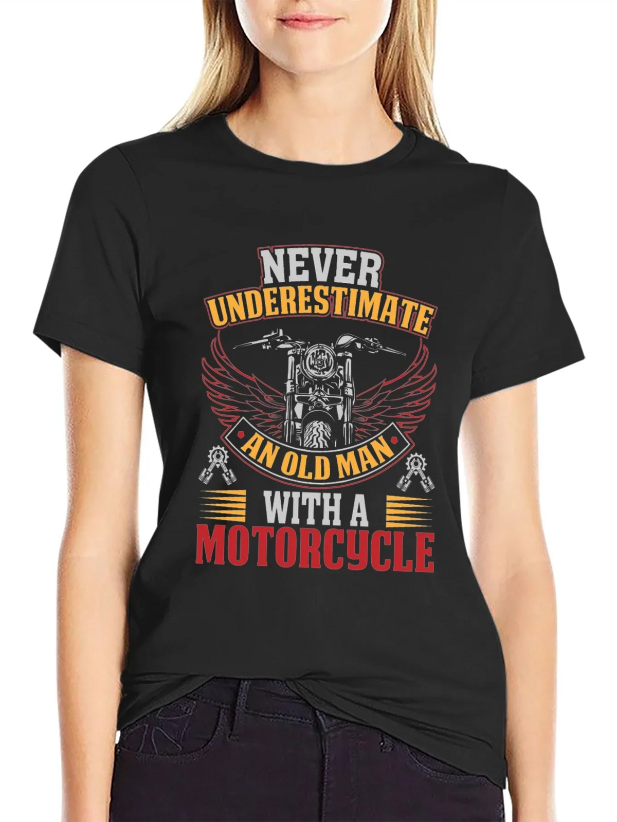 Never Underestimate Old Man Motorcycle Graphic T-Shirt