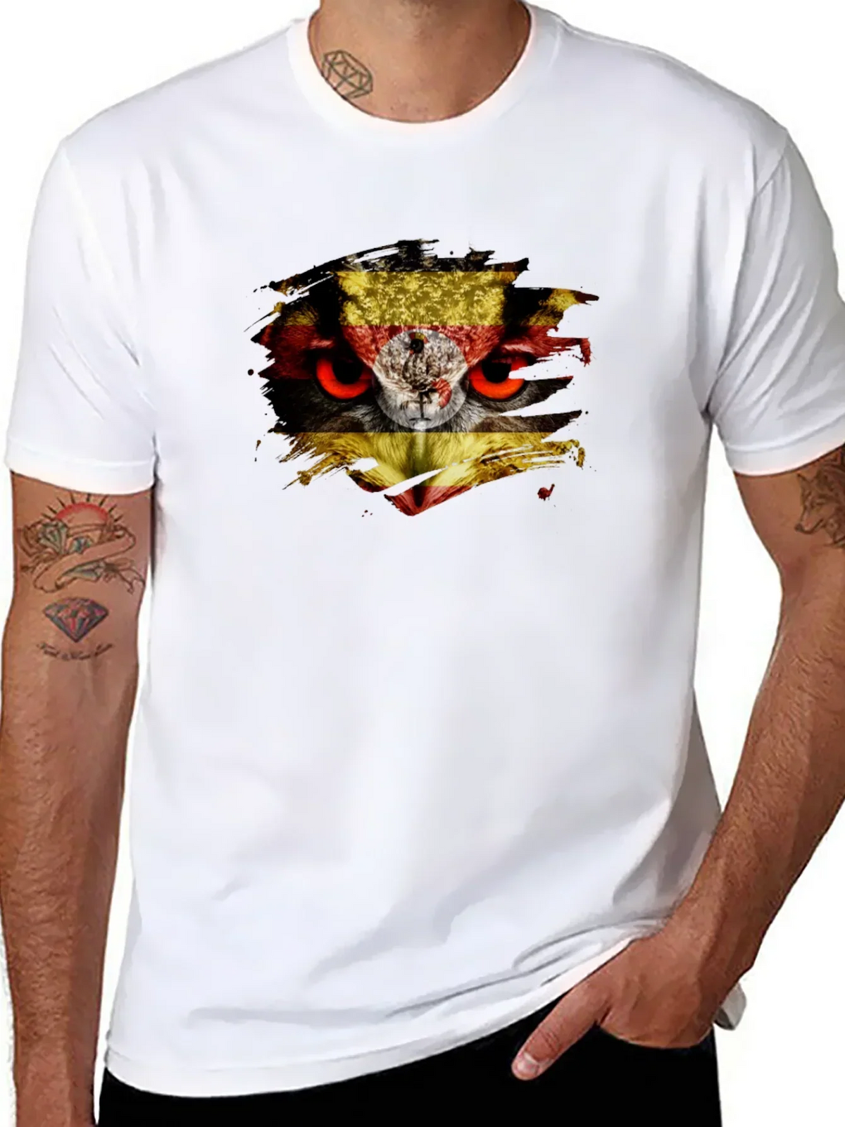 Owl Uganda Flag Graphic Black T-Shirt