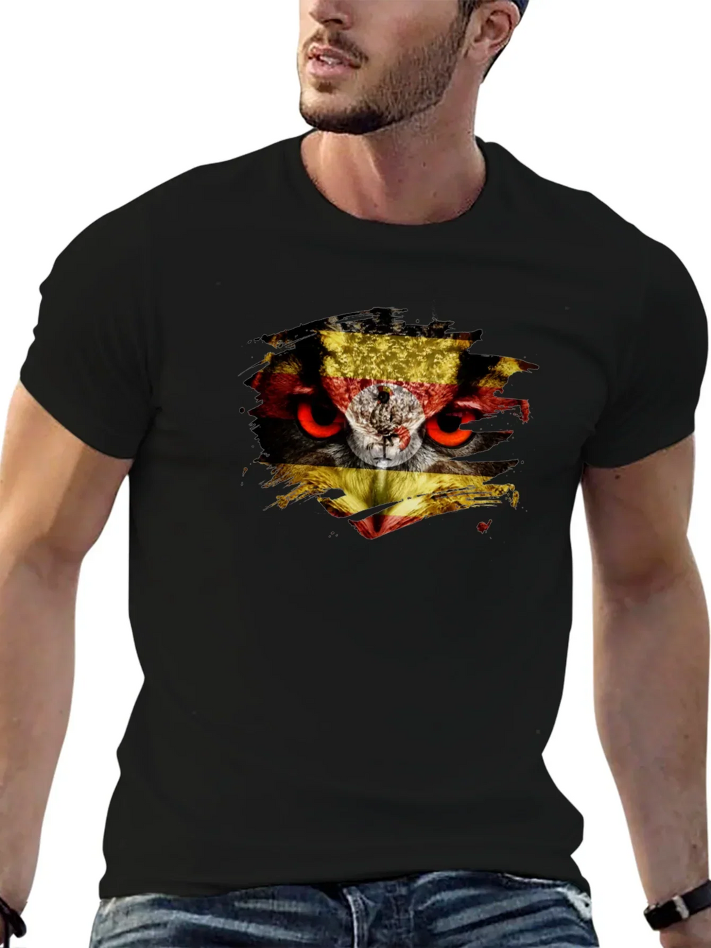Owl Uganda Flag Graphic Black T-Shirt