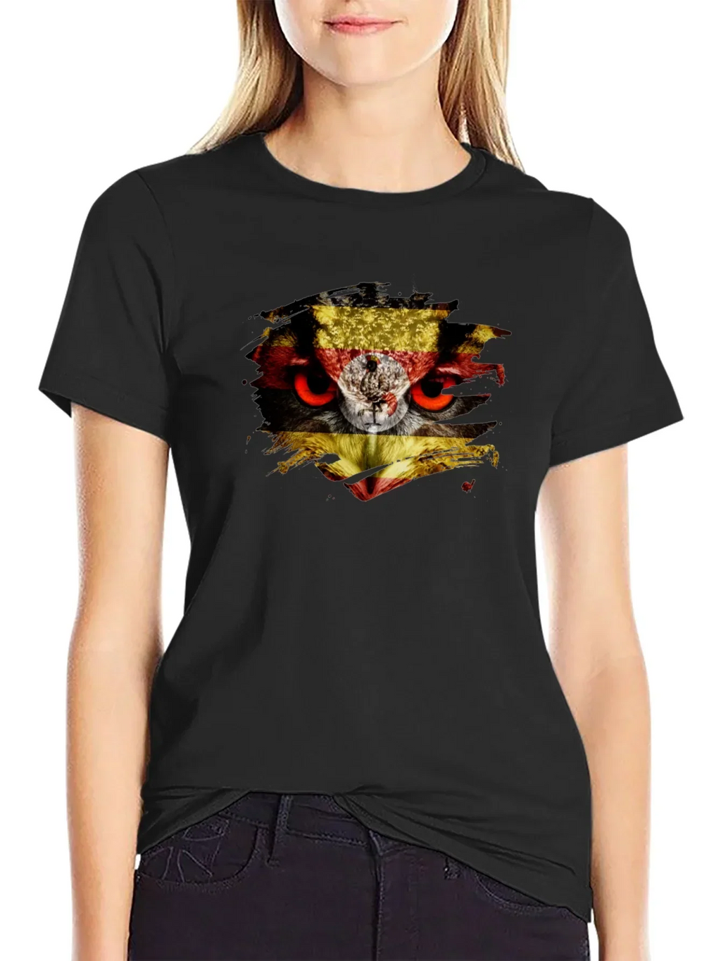 Owl Uganda Flag Graphic Black T-Shirt