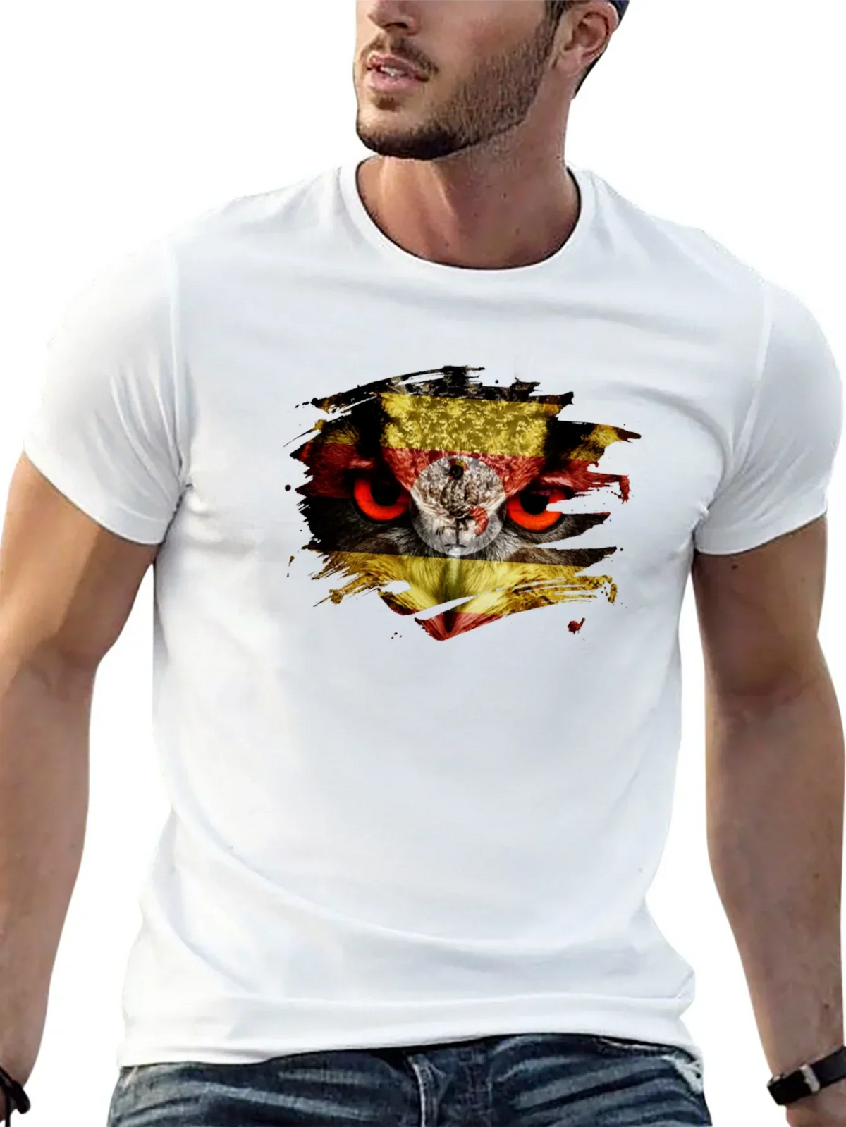 Owl Uganda Flag Graphic Black T-Shirt