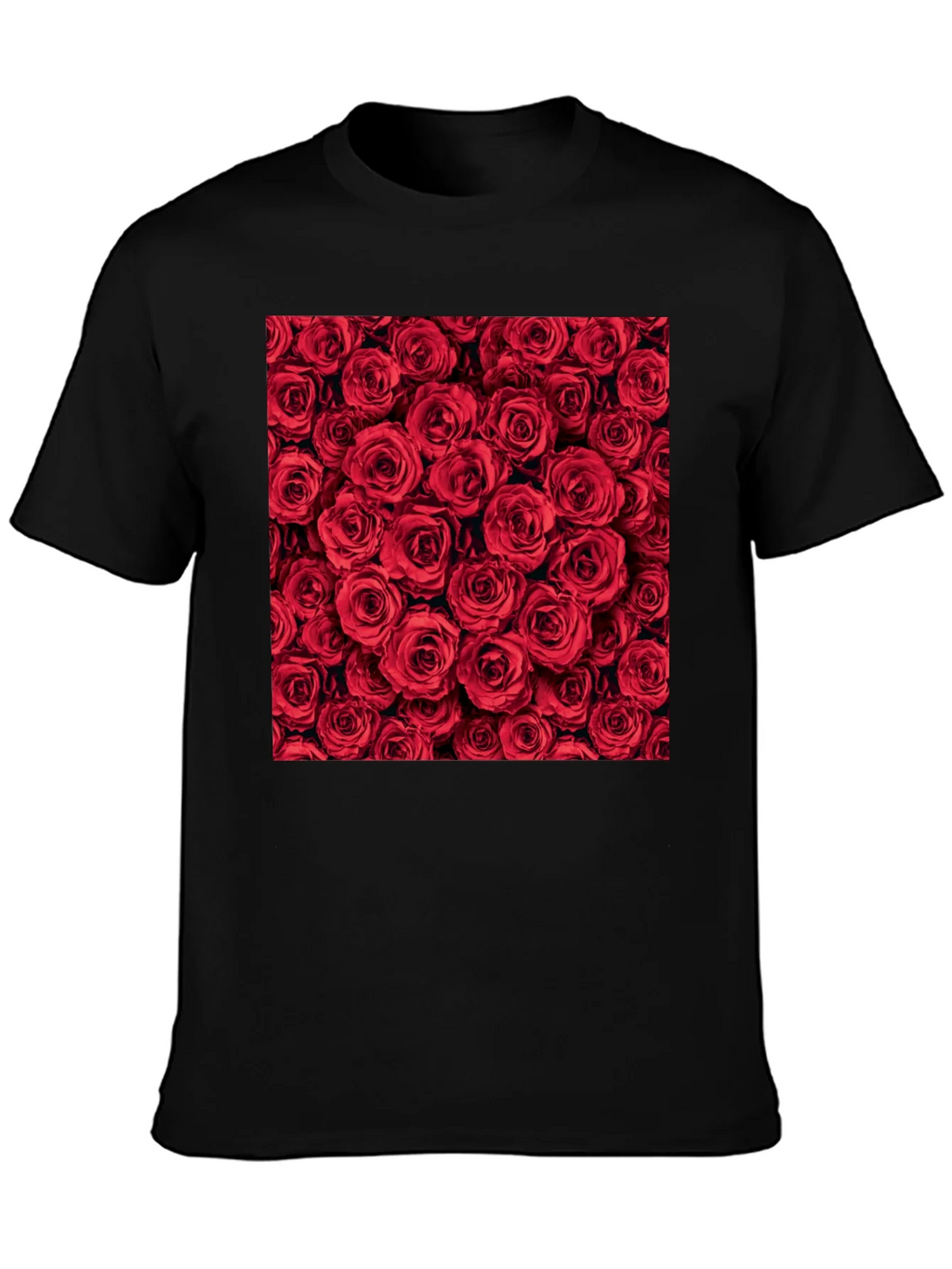 Red Roses Floral Print Crew Neck T-Shirt