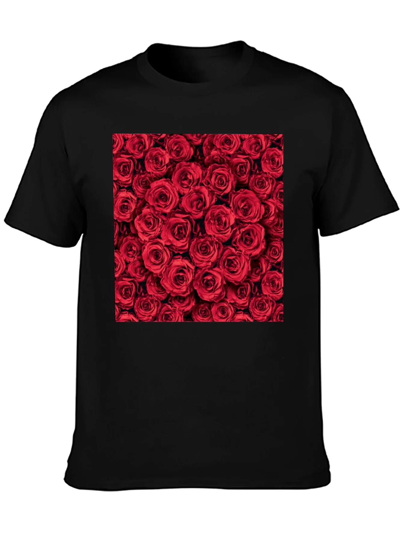 Red Roses Floral Print Crew Neck T-Shirt