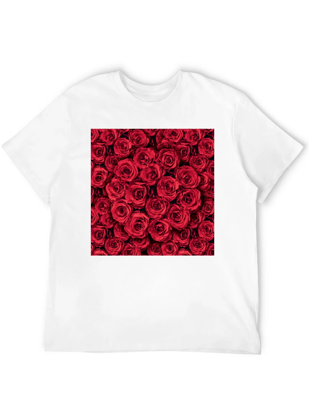Red Roses Floral Print Crew Neck T-Shirt