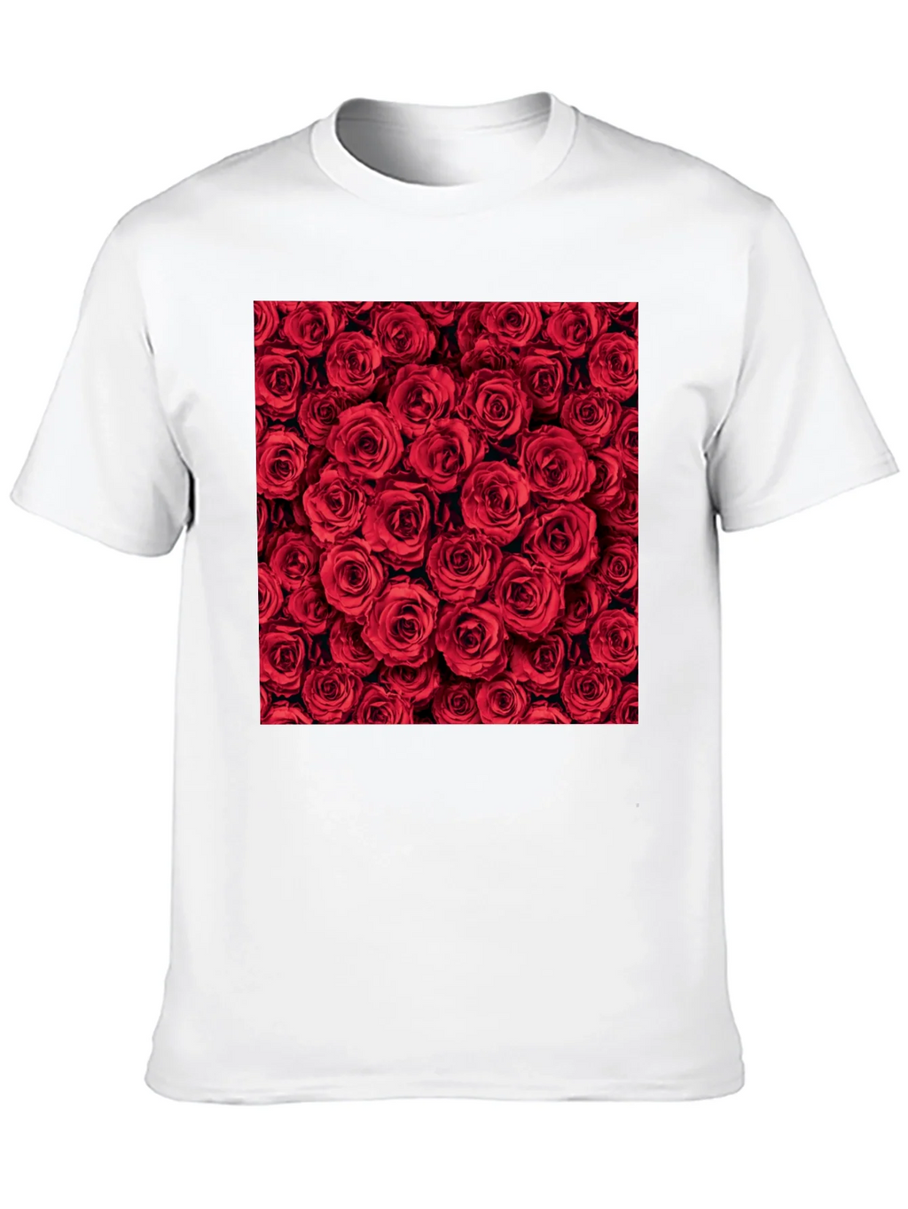 Red Roses Floral Print Crew Neck T-Shirt