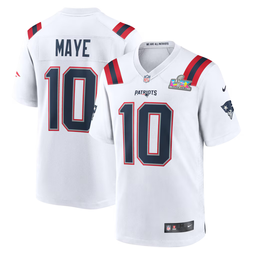 Drake Maye New England Patriots Super Bowl LX Patch Jersey - White