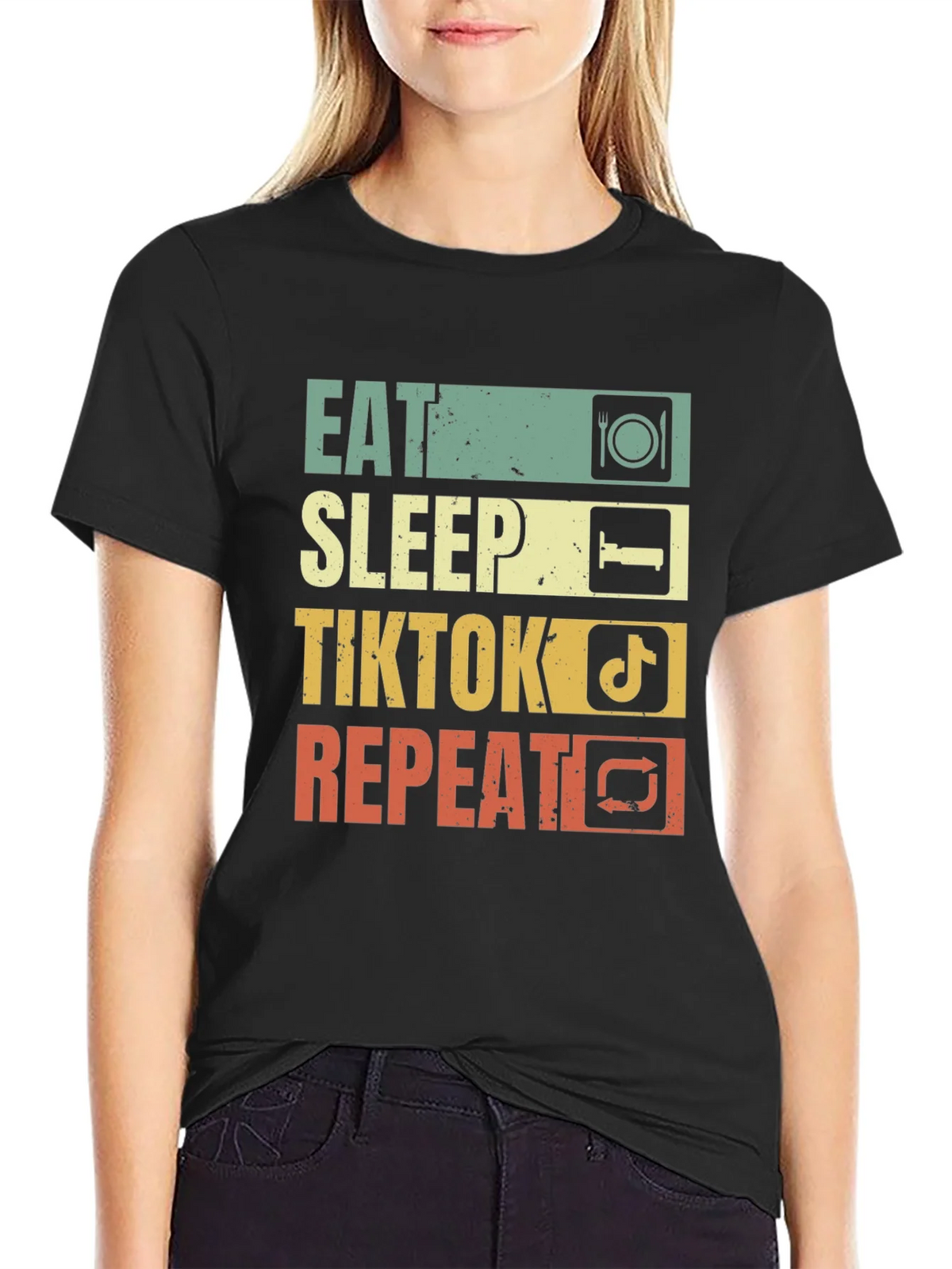Eat Sleep TikTok Repeat Black T-Shirt