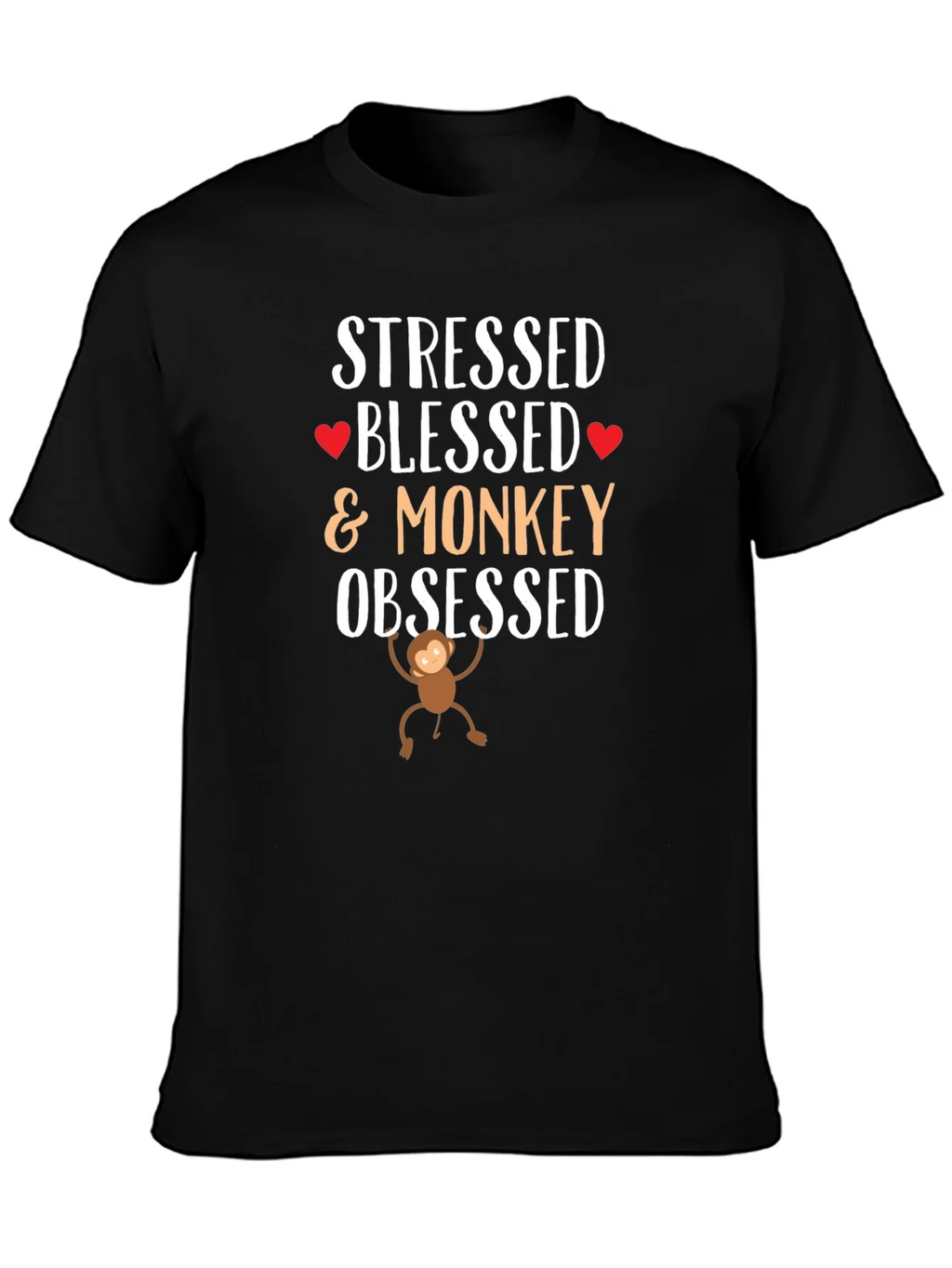 Stressed Blessed Monkey Obsessed Black T-Shirt