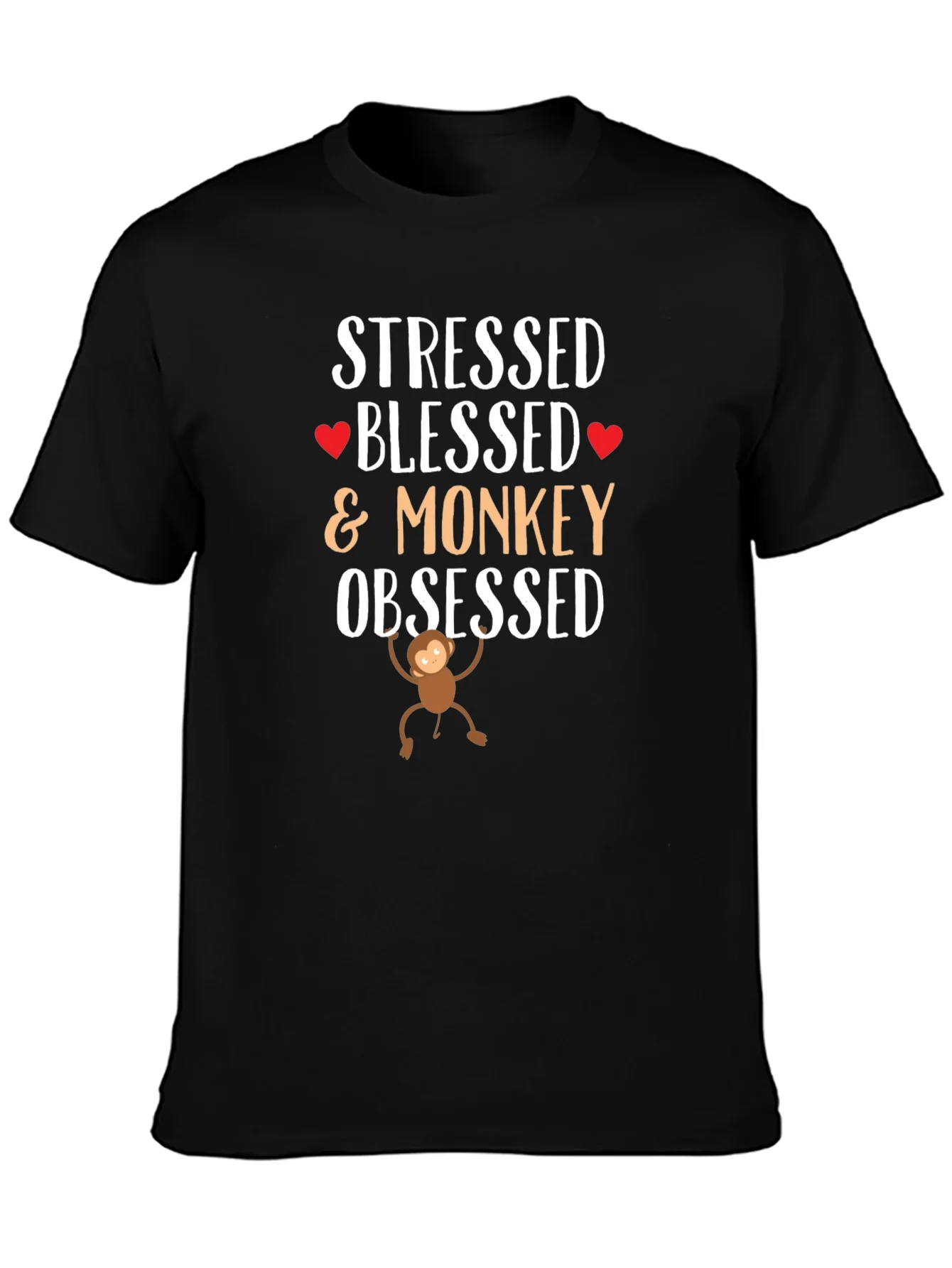 Stressed Blessed Monkey Obsessed Black T-Shirt