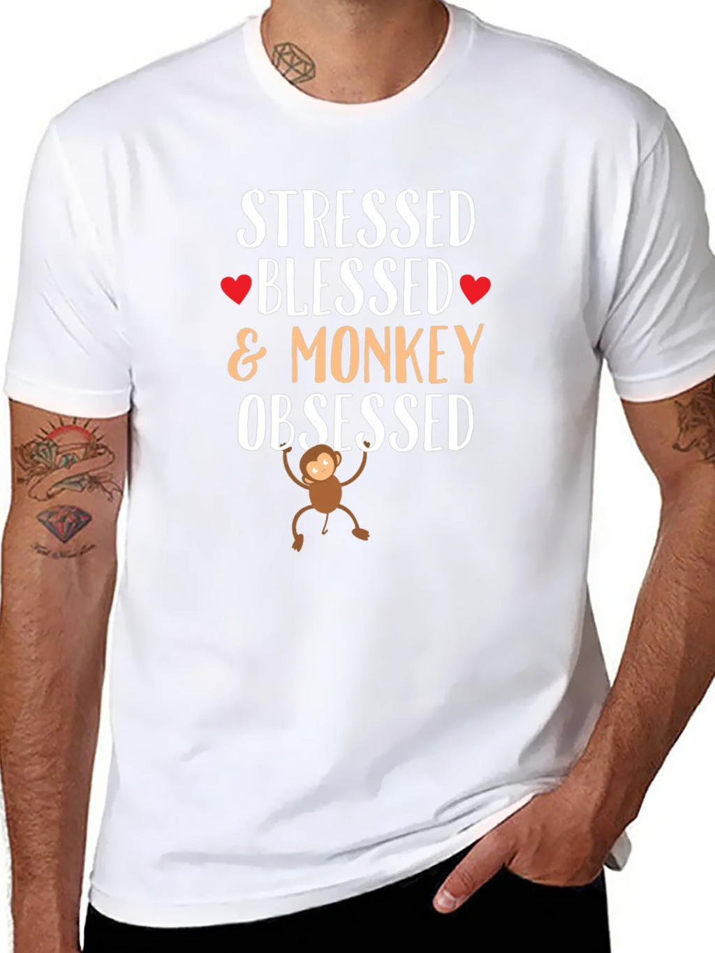 Stressed Blessed Monkey Obsessed Black T-Shirt