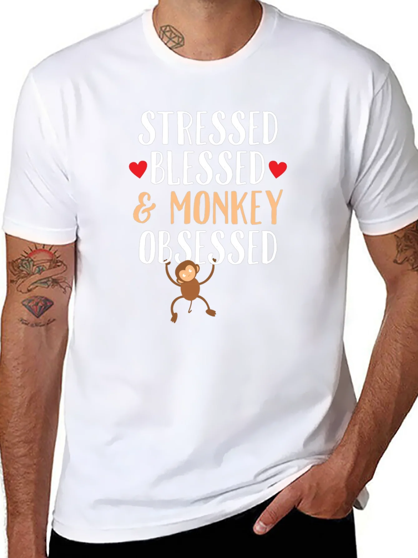 Stressed Blessed Monkey Obsessed Black T-Shirt