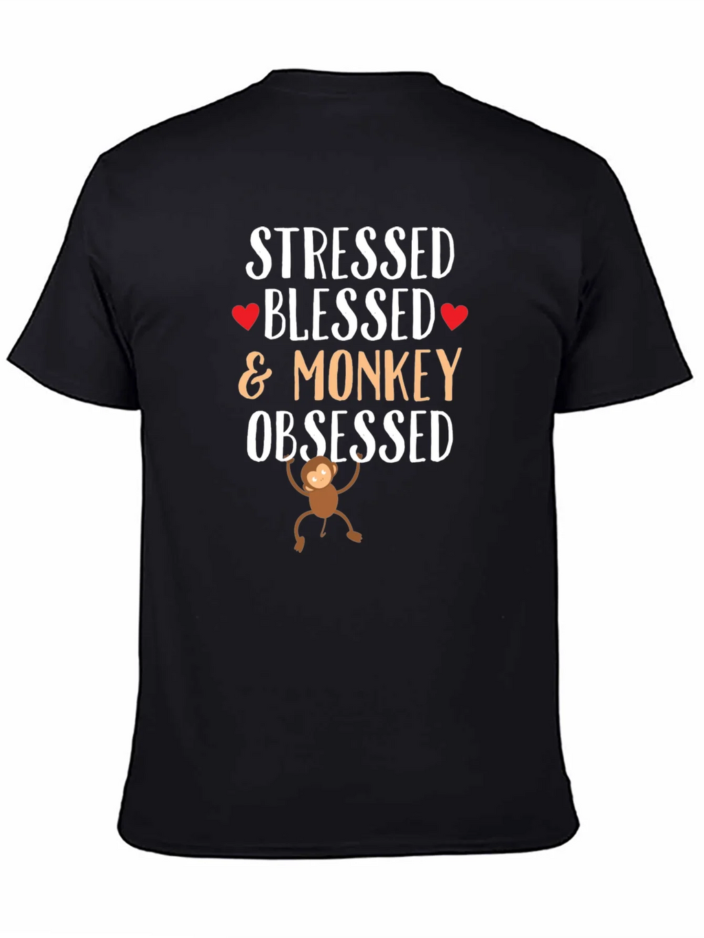 Stressed Blessed Monkey Obsessed Black T-Shirt
