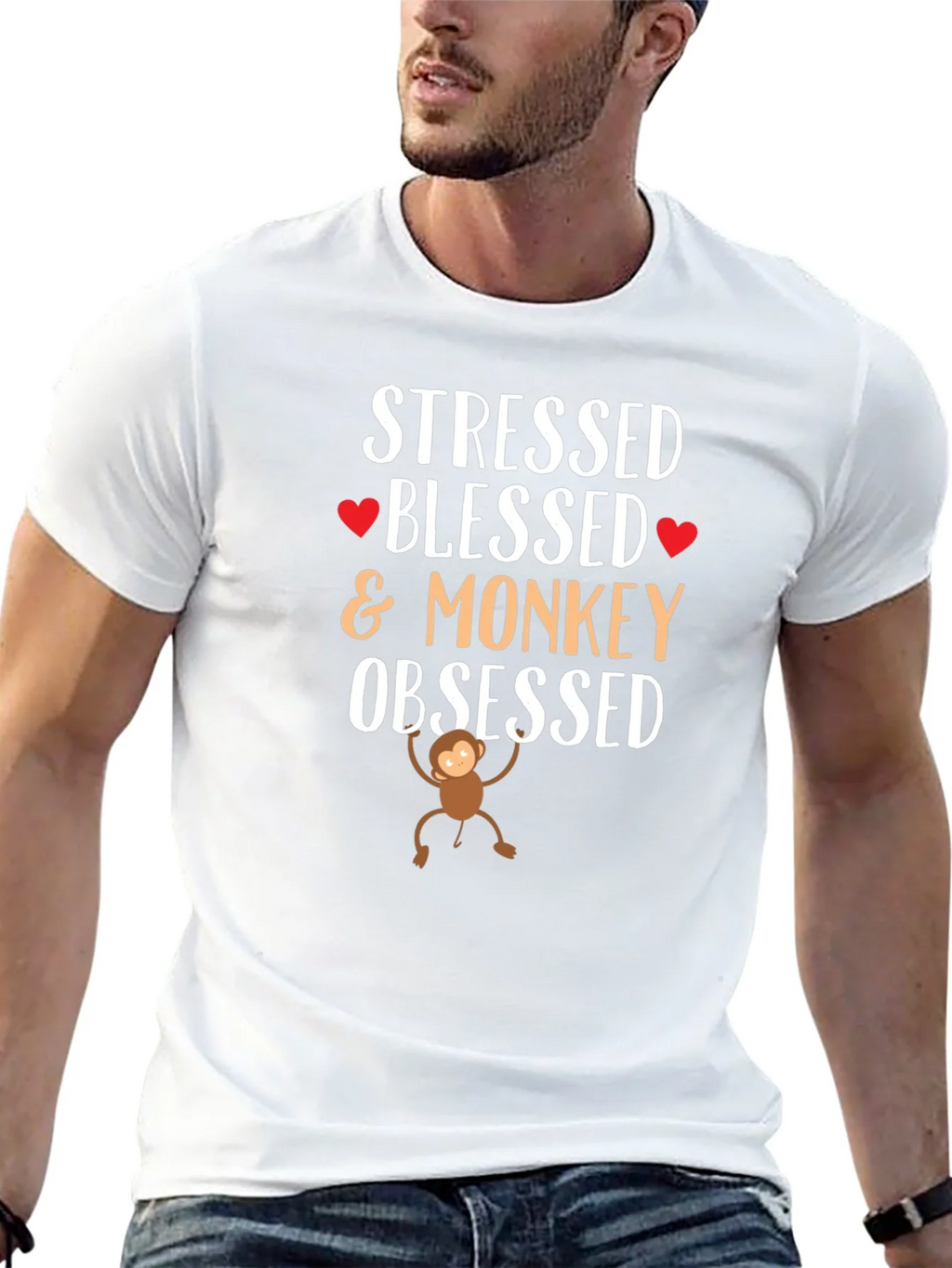 Stressed Blessed Monkey Obsessed Black T-Shirt