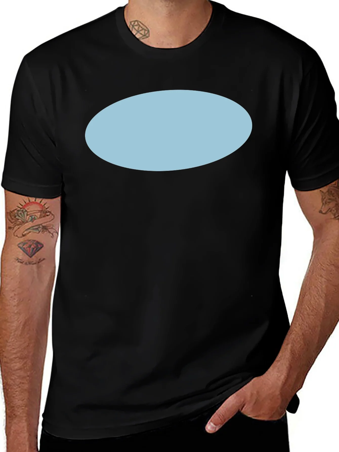 Mens Black Short Sleeve T-Shirt with Blue Oval Design