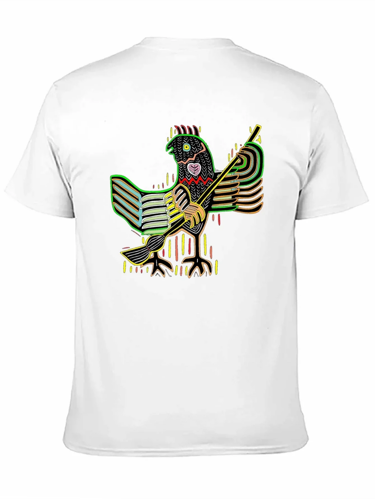 Vibrant Folk Art Chicken Graphic Tee - Black