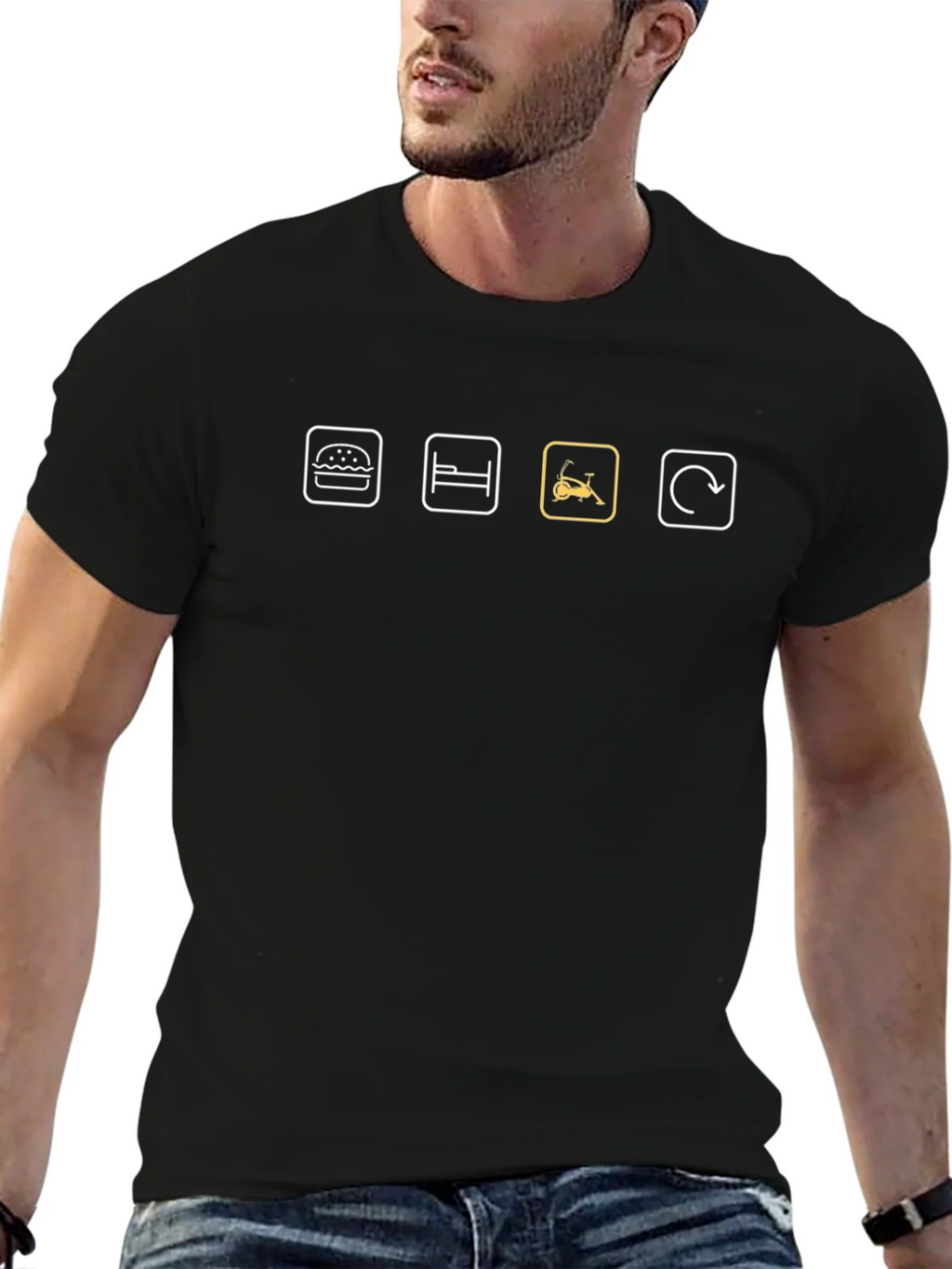 Eat Sleep Exercise Repeat Black T-Shirt