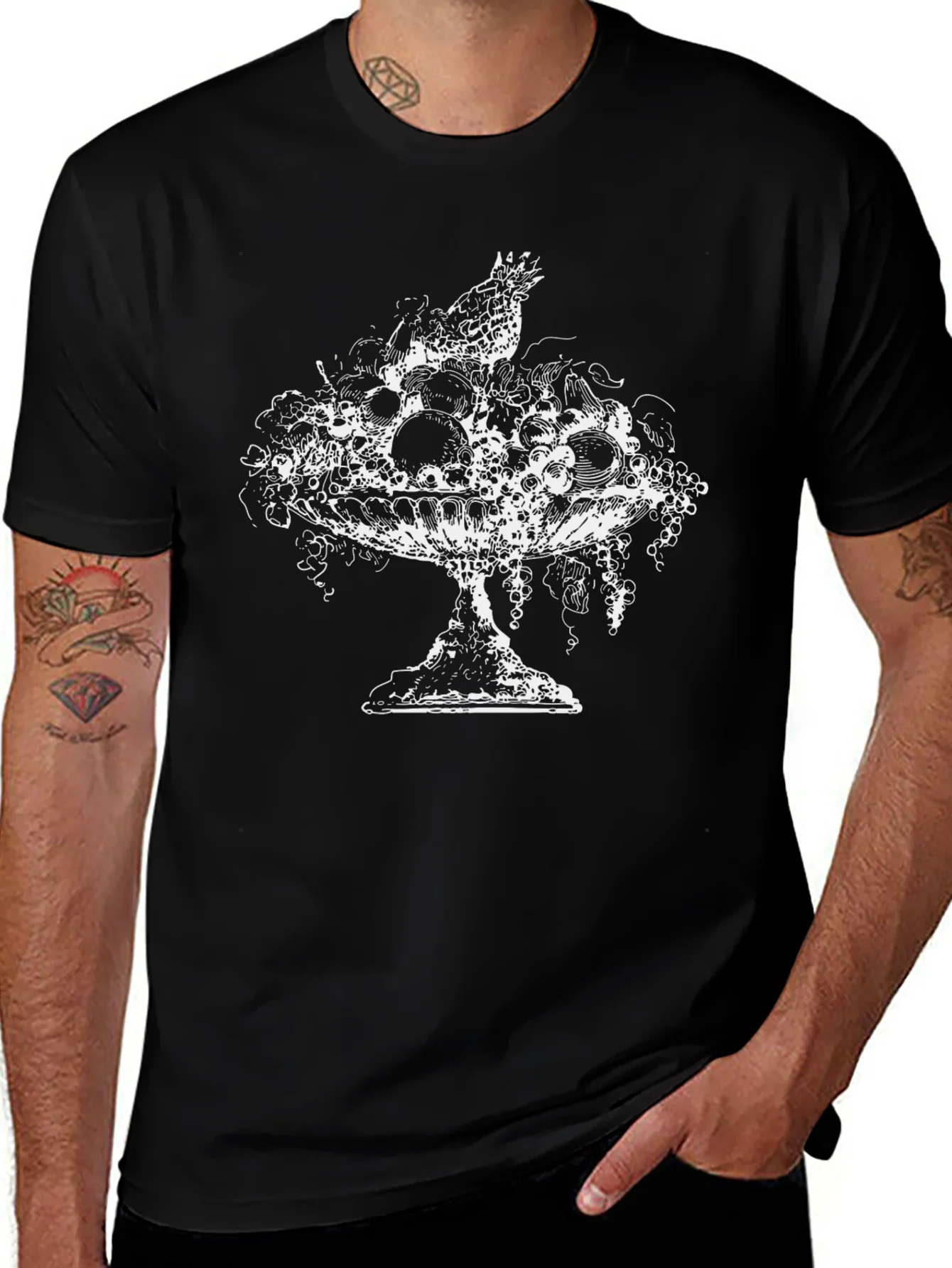 Mens Black T-Shirt with Fruit Bowl Graphic