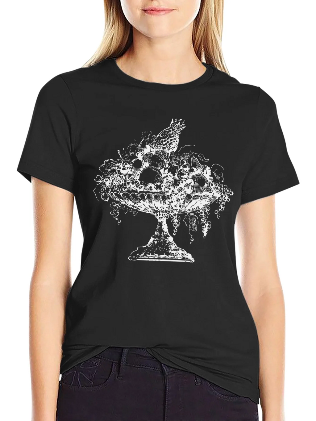 Mens Black T-Shirt with Fruit Bowl Graphic