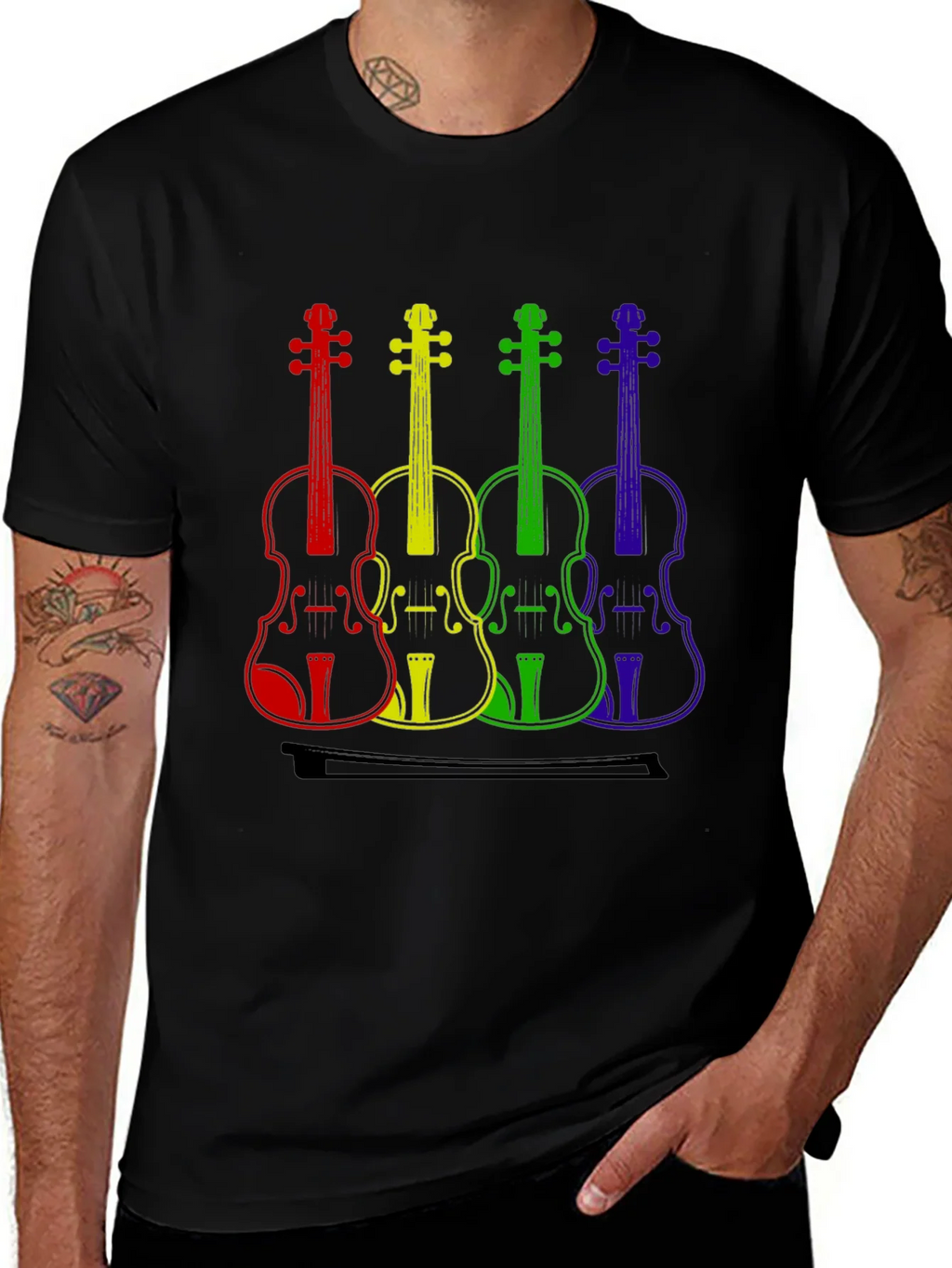 Rainbow Violin T-Shirt - Music Lover Tee