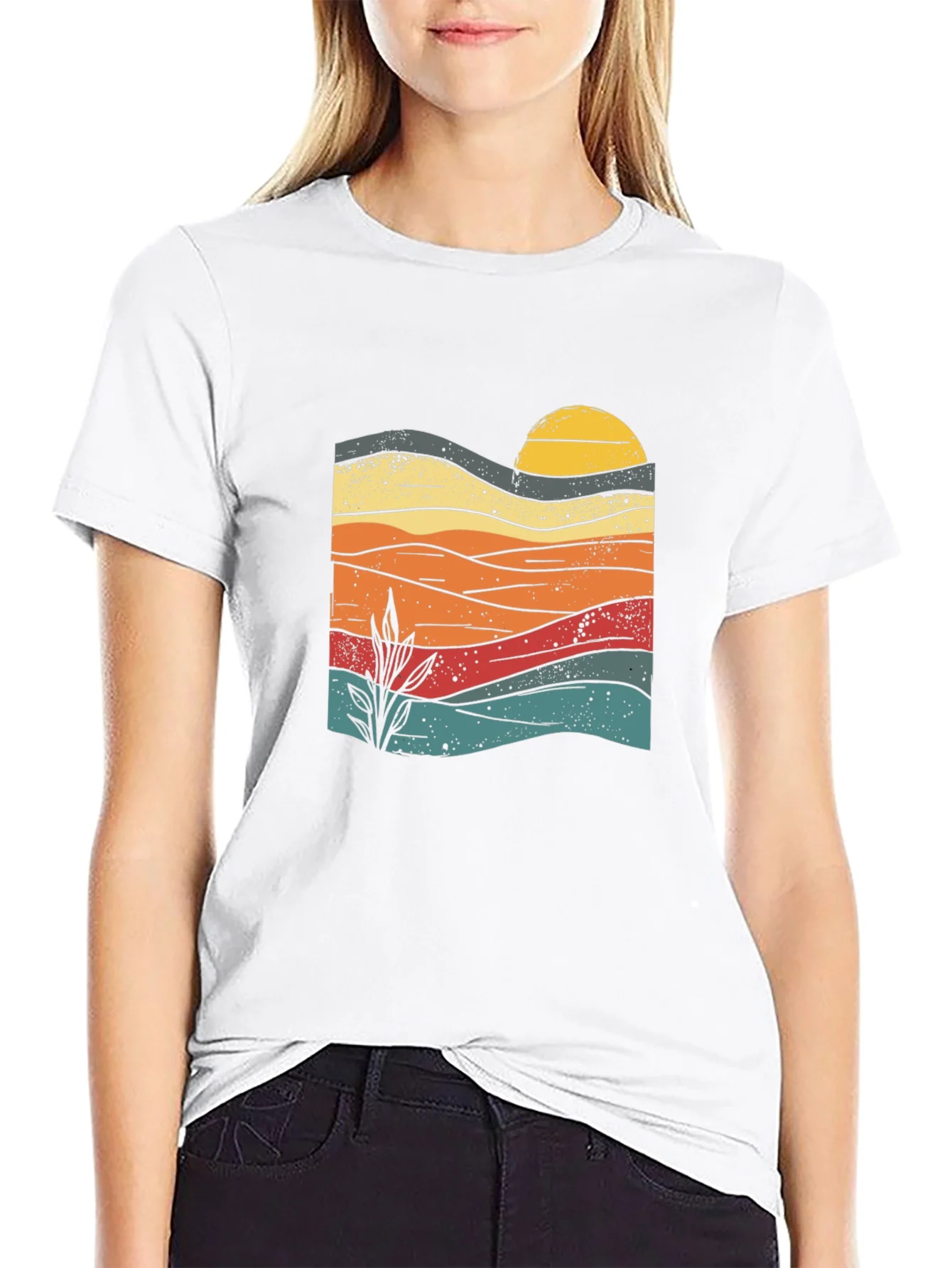 Retro Sunset Graphic Tee - Black Cotton Blend