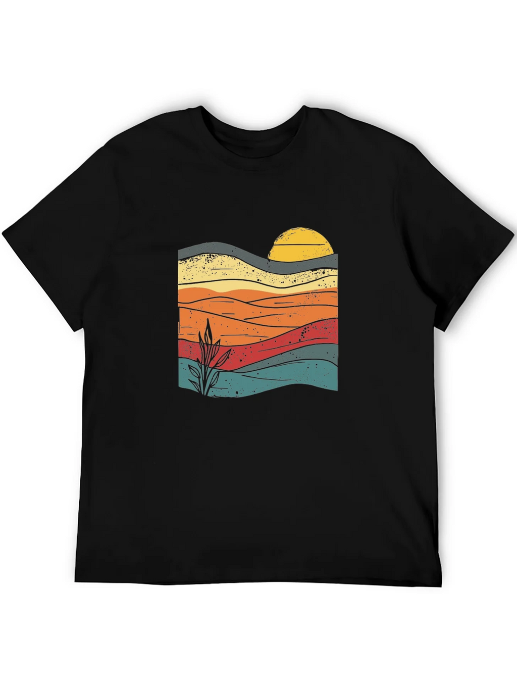 Retro Sunset Graphic Tee - Black Cotton Blend