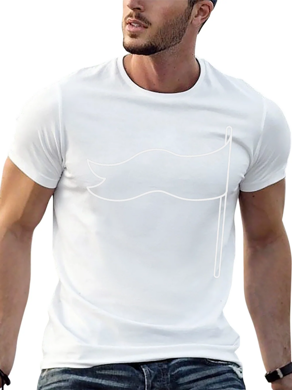Black T-Shirt with White Flag Graphic