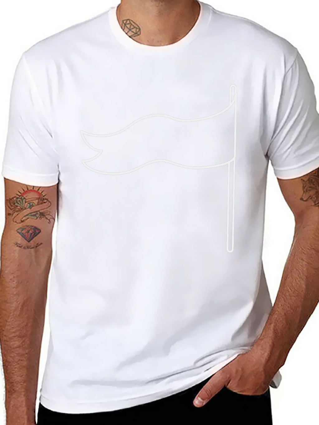 Black T-Shirt with White Flag Graphic