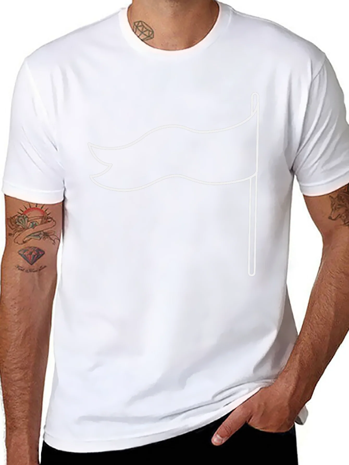 Black T-Shirt with White Flag Graphic