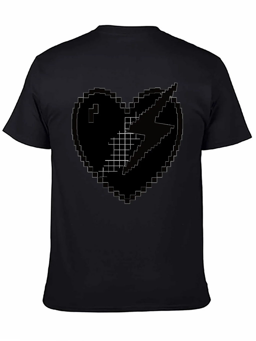 Pixel Heart Lightning Bolt Black T-Shirt